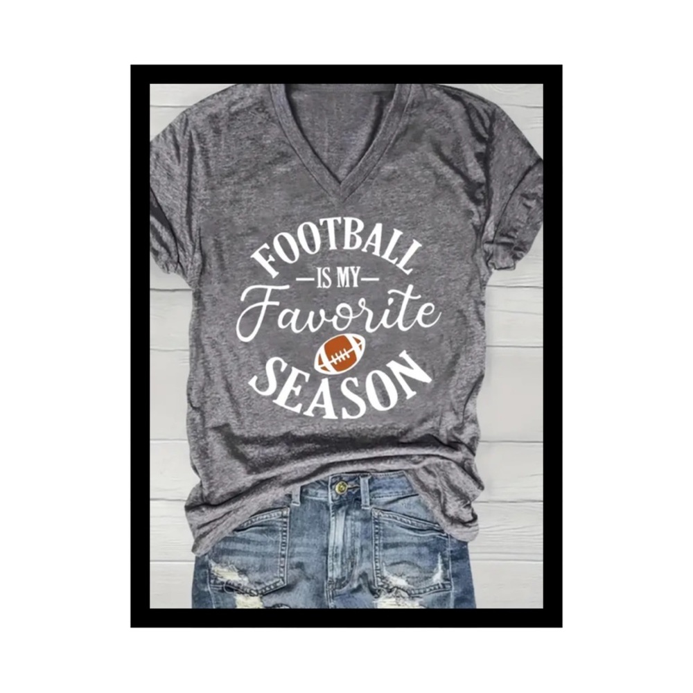Football Season short sleeve V Neck Print T-shirt